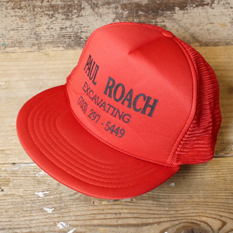USA プリント メッシュ キャップ 帽子 PAUL ROACH レッド 赤 フリーサイズ アメリカ古着