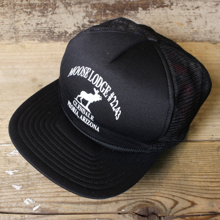 USA プリント メッシュ キャップ 帽子 ブラック 黒 MOOSE LODGE #2243 フリーサイズ アメリカ古着