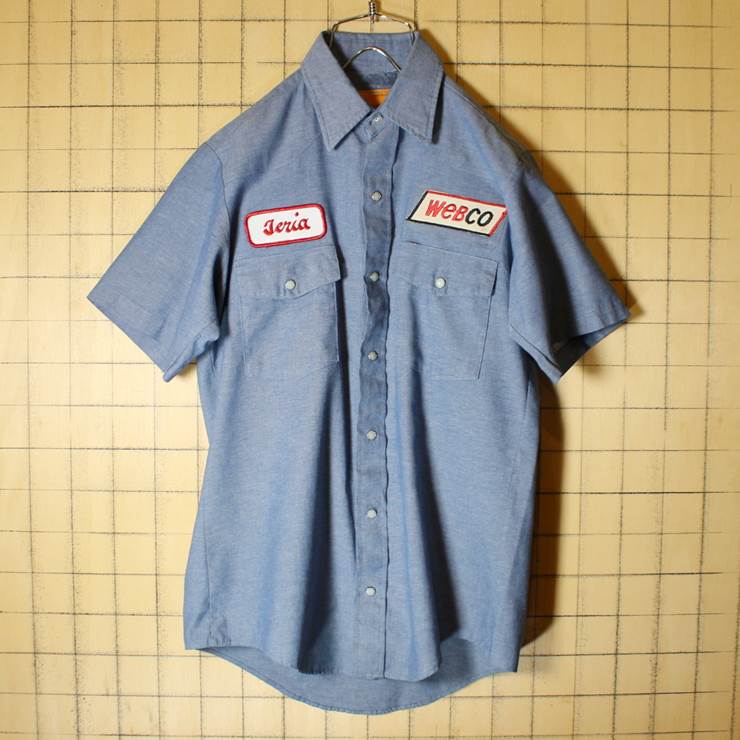 USA製 REDKAP レッドキャップ シャンブレー ワークシャツ 半袖 webco ワッペン メンズS ブルー 古着 021319ss83
