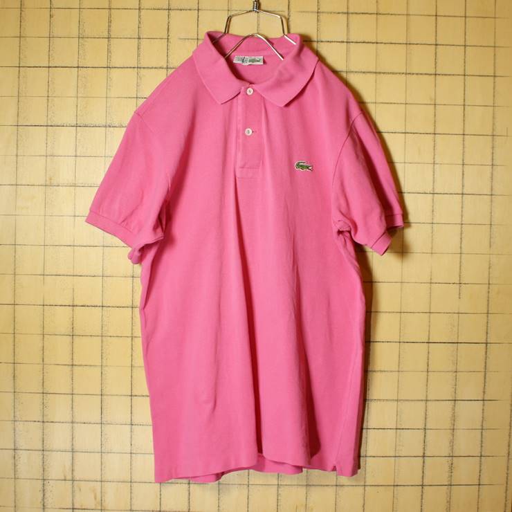 80s フランス製 フレンチラコステ Lacoste 半袖 ポロシャツ ピンク メンズSM相当 ワンポイント 古着 022620ss31