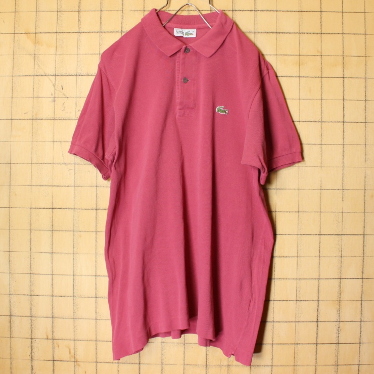 70s 80s フランス製 フレンチラコステ Lacoste 半袖 ポロシャツ ピンク メンズM相当 ワンポイント ヨーロッパ古着 033122ss84