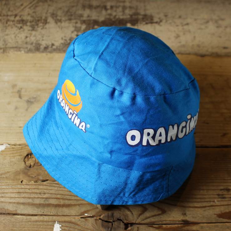 ORANGINA オランジーナ プリント コットン バケット ハット ブルー 古着 メンズ レディース サファリ 帽子