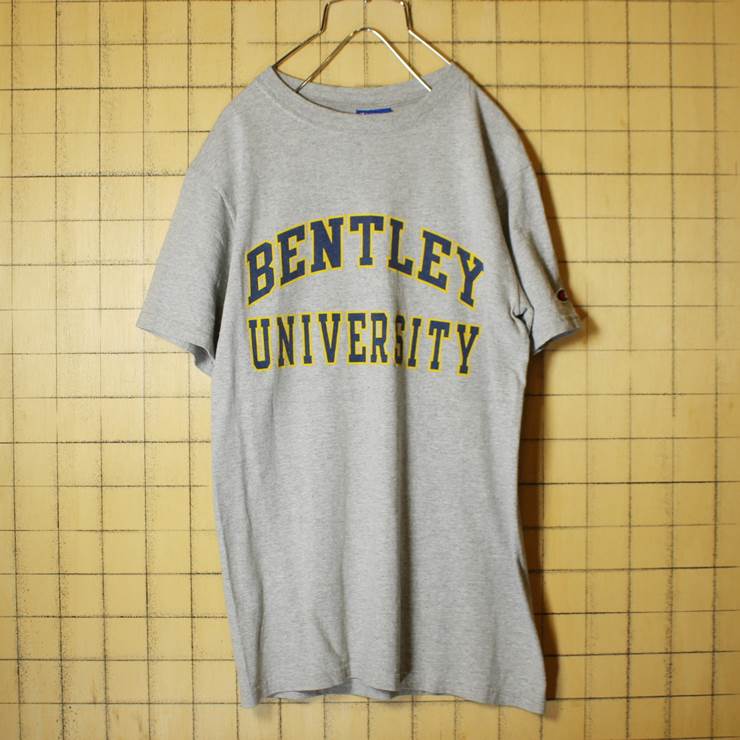 Champion チャンピオン BENTLEY UNIVERSITY カレッジ プリント 半袖 Tシャツ 霜降り杢グレー メンズS 古着
