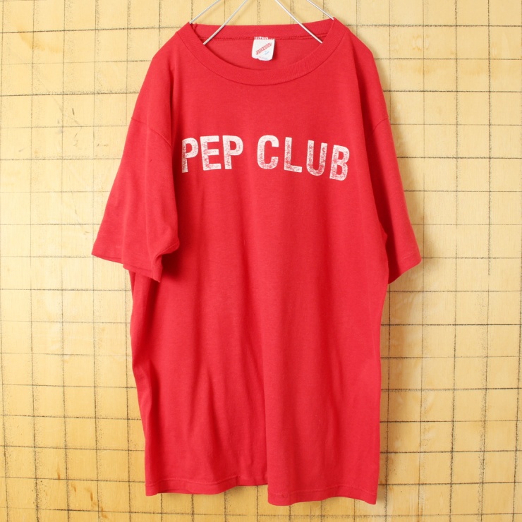 80s 90s USA製 JERZEES PEP CLUB 両面プリント 半袖 Tシャツ レッド メンズL アメリカ古着