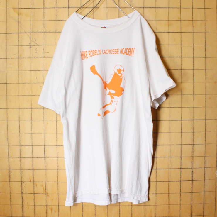 USA FRUIT OF THE LOOM MIKE ROBEL'S LACROSSE ACADEMY プリント Tシャツ ホワイト 半袖 メンズL アメリカ古着
