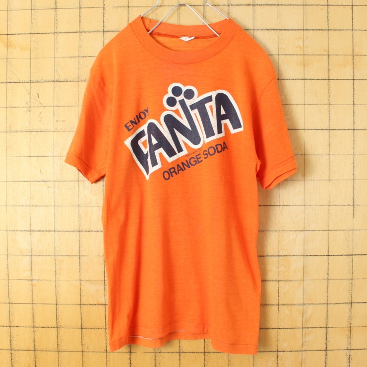 70s 80s USA FANTA ファンタ ORANGE SODA プリント 半袖 Tシャツ オレンジ メンズS相当 アメリカ古着