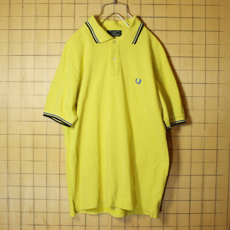 イタリア製 FRED PERRY フレッドペリー 半袖 ポロシャツ イエロー 黄 メンズSM相当 ワンポイント 古着 051320ss17