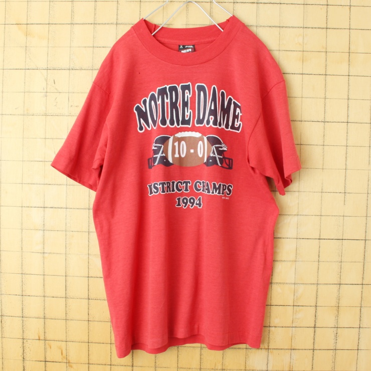 90s USA製 FRUIT OF THE LOOM NOTRE DAME プリント 半袖 Tシャツ レッド メンズM アメリカ古着