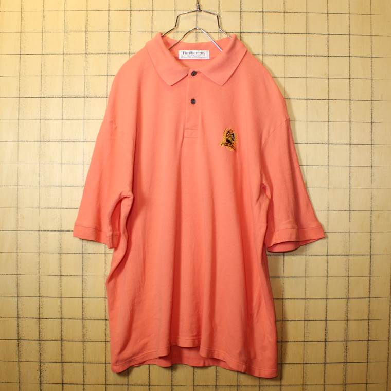 イングランド製 バーバリー BURBERRY ワンポイント 半袖 ポロシャツ ピンクオレンジ メンズS 古着