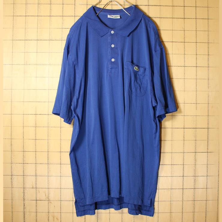 70s フランス製 フレンチラコステ Lacoste 半袖 ポロシャツ ポケット ブルー 青 XL相当 ワンポイント ヨーロッパ古着 070220ss23