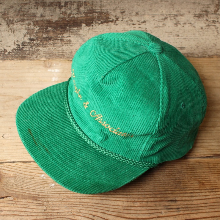 USA コーデュロイキャップ 帽子 刺繍 グリーン 緑 フリーサイズ アメリカ古着