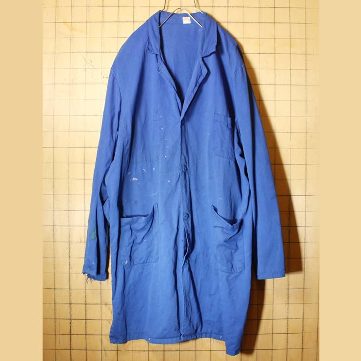 ビッグサイズ 60s 70s フランス製 ワーク コート ネイビー ブルー メンズXL相当 ビンテージ ヨーロッパ古着 100720aw9