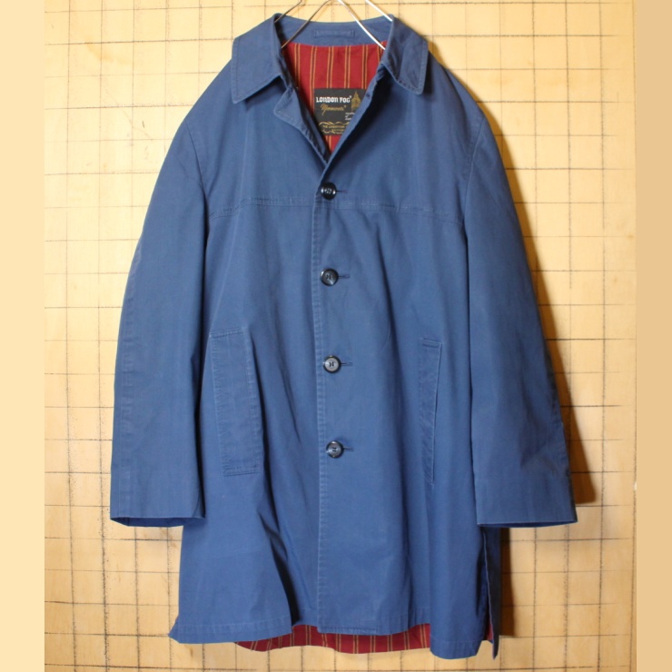 60s 70s USA製 LONDON FOG ステンカラー コート ネイビー ブルー メンズML相当 ストライプライナー ビンテージ アメリカ古着