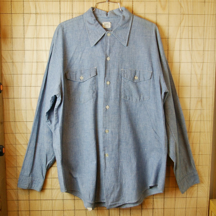 【Lee SANFORIZED】70sUSA製古着ブルーシャンブレーワークシャツ|サイズL相当