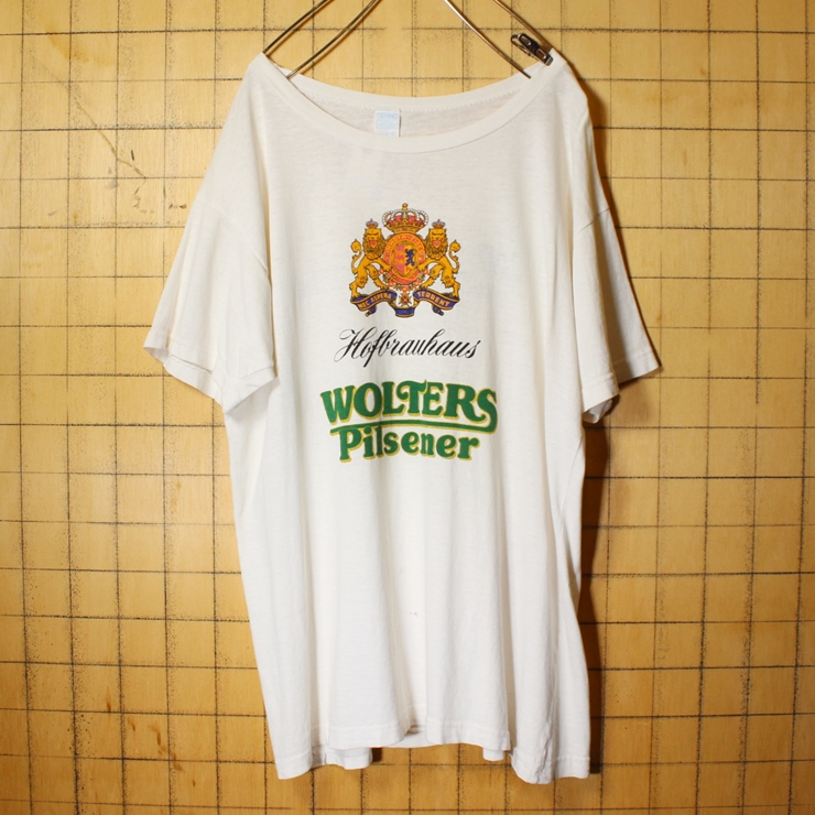 WOLTERS Pilsener ウォルターズ ピルスナー 両面プリント Tシャツ ホワイト 白 メンズXL ビール ドイツ 古着