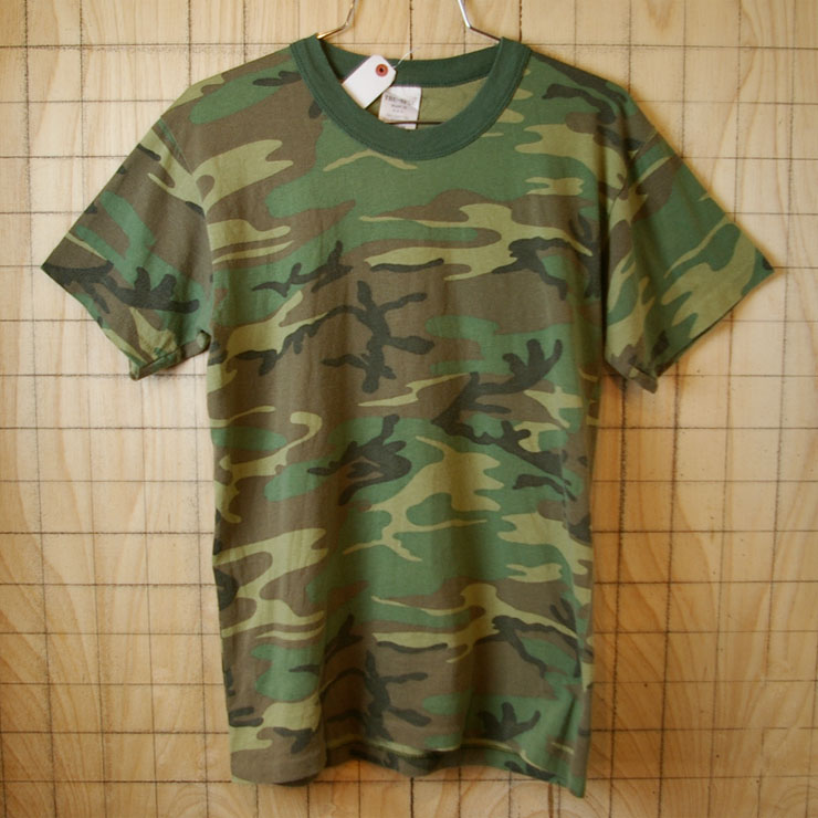 【TRU-SPEC】古着USA(アメリカ)製カモフラージュ(迷彩)柄(グリーン×ブラウン)半袖Tシャツ|メンズMサイズ