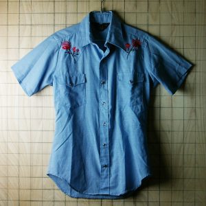 古着USA製シアーズ、バラのステッチシャンブレー(chambray)シャツ【Sears】