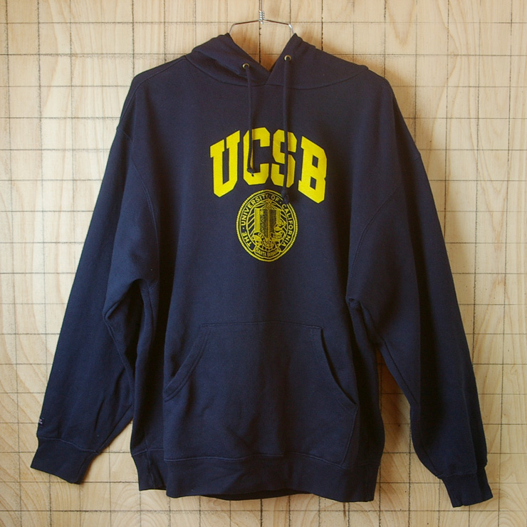 古着メンズネイビー(紺)UCSBスウェットカレッジパーカー【JANSPORTジャンスポーツ】