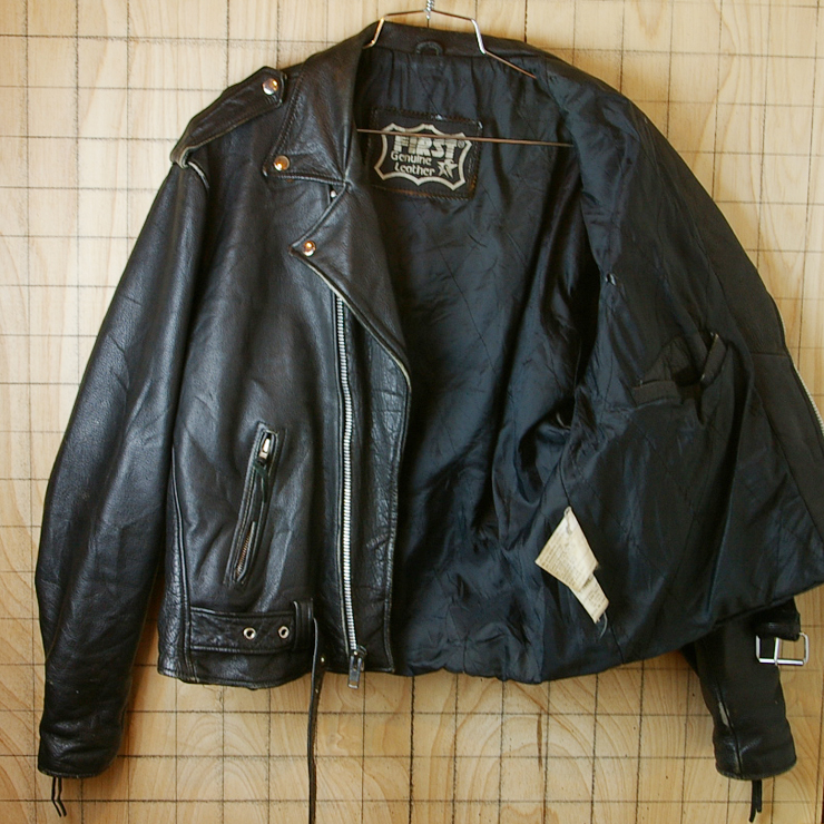古着本革ブラックレザーライダースジャケット【FIRST Genuine Leather