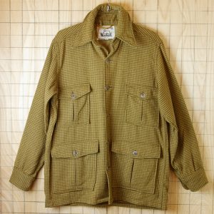 古着ウールリッチベージュ×ブラウン長袖メンズ千鳥格子柄チェックウールシャツ【Woolrichウールリッチ】