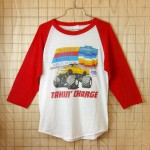 【ビンテージ】古着80sシボレー(CHEVROLET)レッド×ホワイト(赤×白)TAKIN’CHAGEラグラン7部袖プリントTシャツ