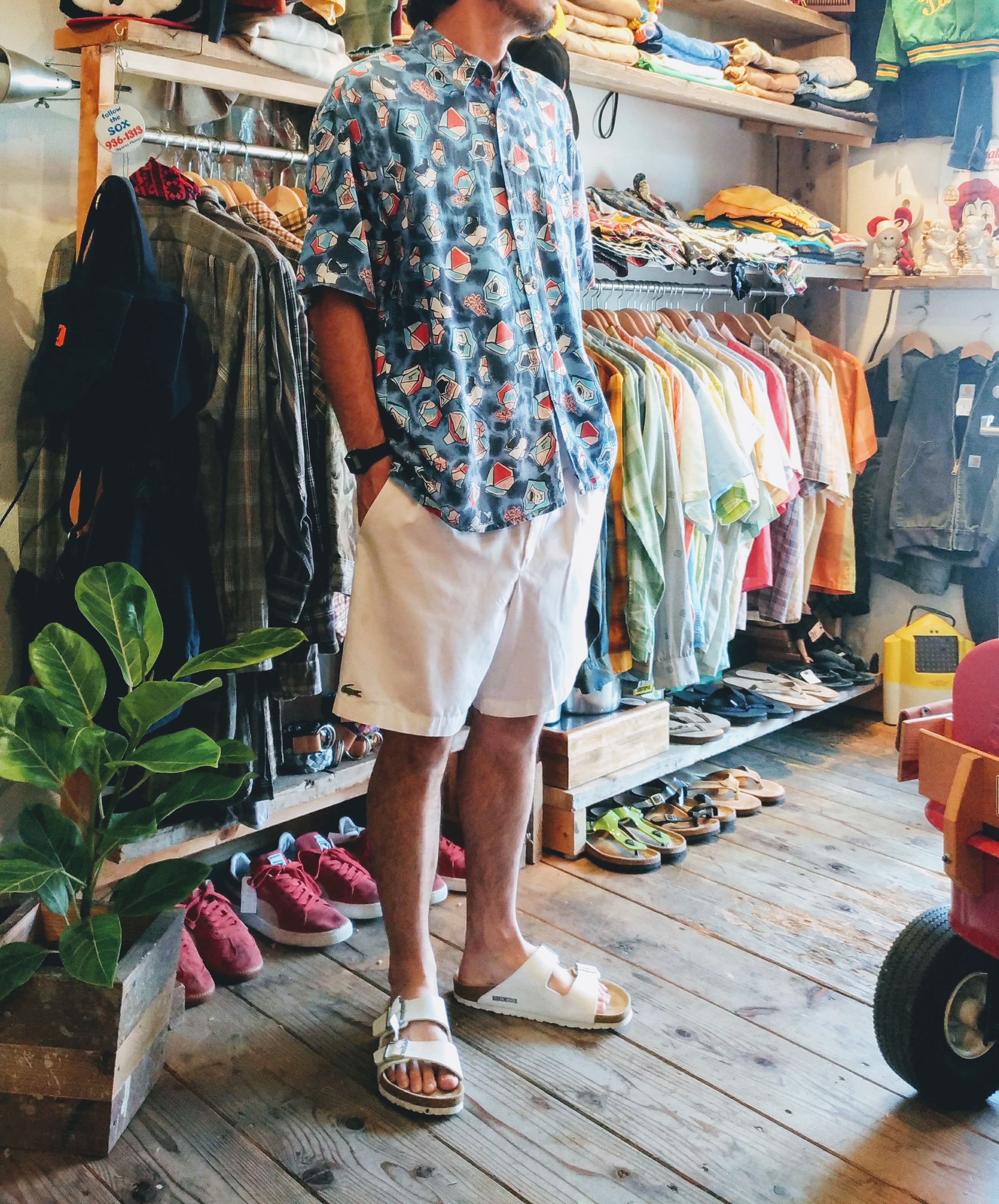 80s Euro Rayon Shirt & French Lacoste Shorts & BIRKENSTOCK