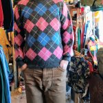 70s French Lacoste Argyle-checked wool-knit sweater