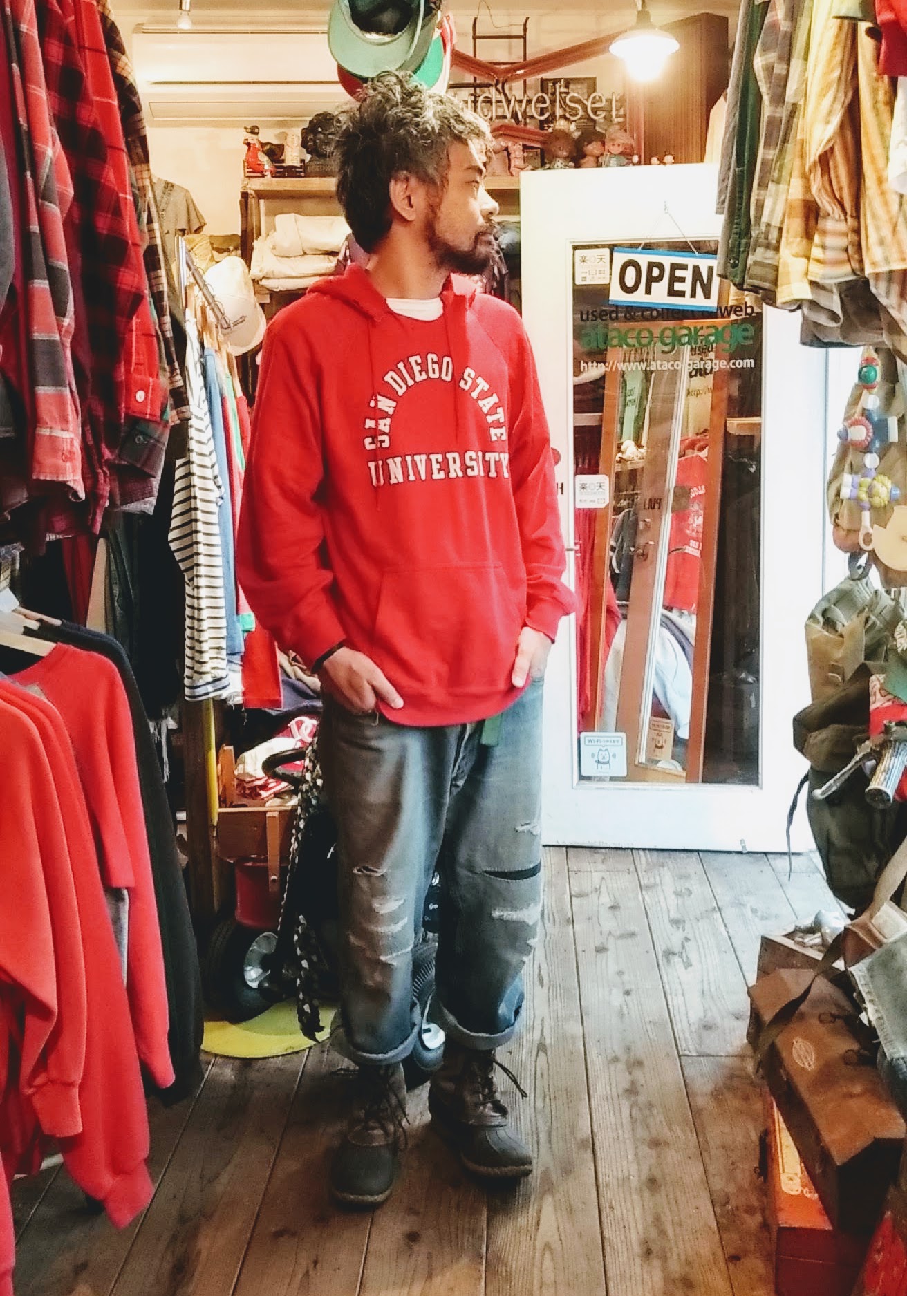 70s-80s ARTEX College Print Hooded SweatShirt  ataco garage blog
