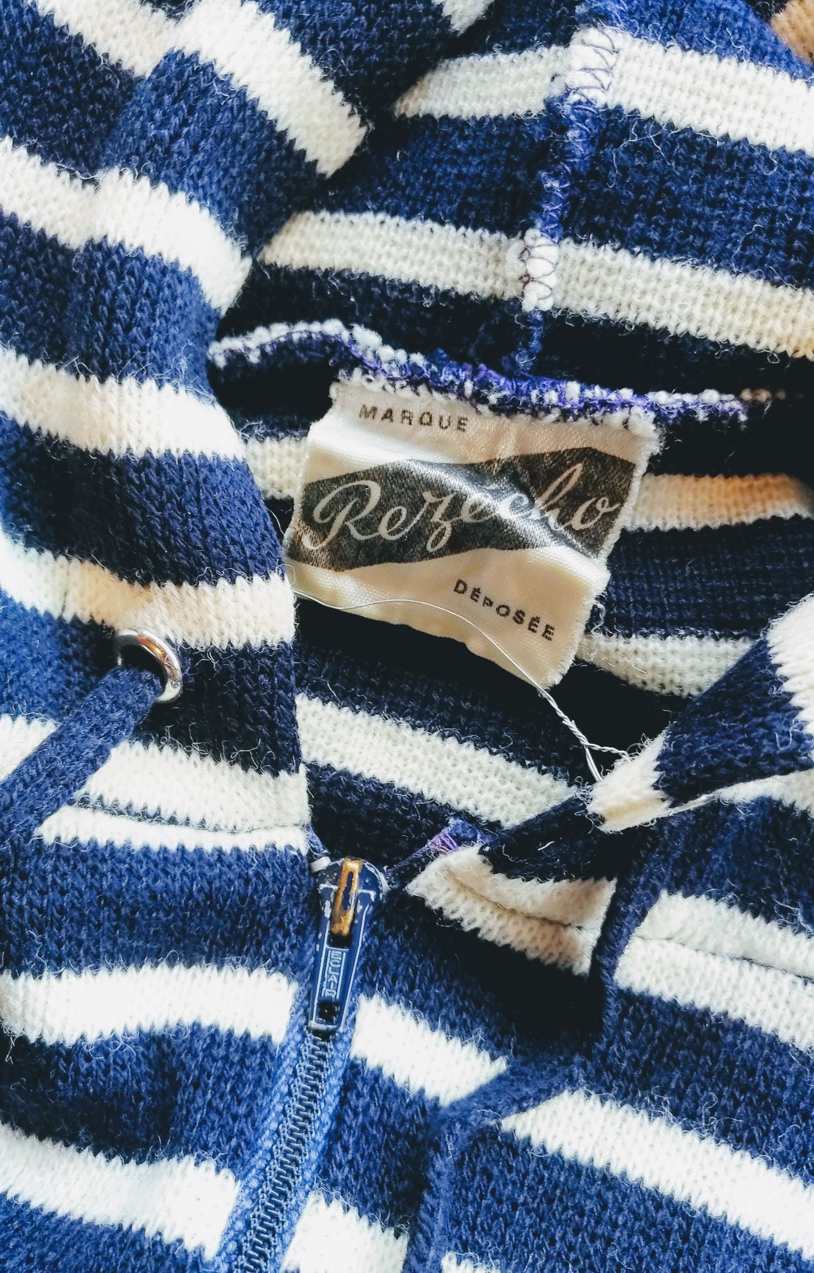 60s vintage ボーダー プルオーバー ウール ジャケット French Marine Border Hooded Pullover Knit Sweater – ataco