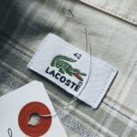 1990s- French Lacoste S/S Button-Down plaid Shirt Green Mens-L