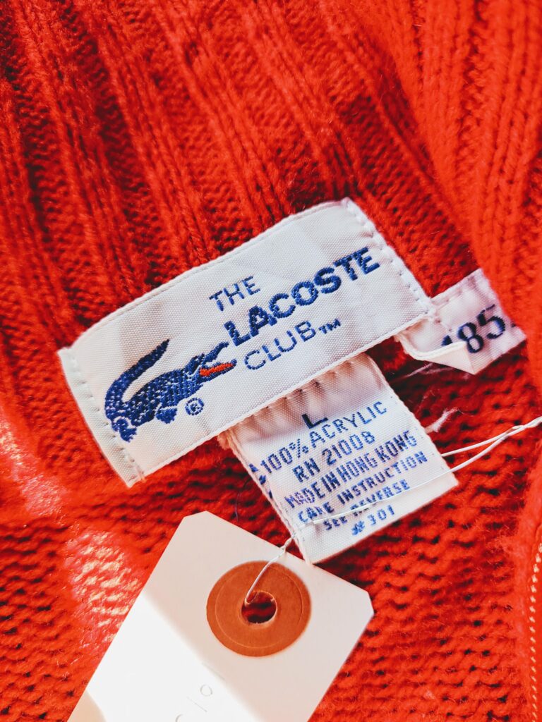 1980s USA LACOSTE CLUB Acrylic Knit Cardigan Red Mens-L – ataco