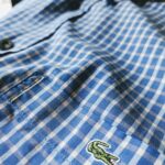 French Lacoste S/S Check Button-Down Shirt Blue Mens-ML