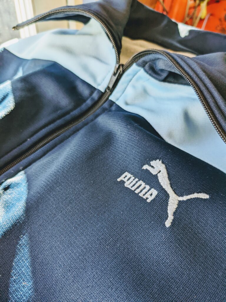 フランス製　70s　PUMA　ベロア　ボーダー　トラックジャケット　ロゴ刺繍タグ