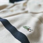 1990s French LACOSTE L/S Border Polo Shirt Off-White Mens-M