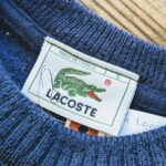 1990s French LACOSTE Wool Knit Sweater Navy Mens-M