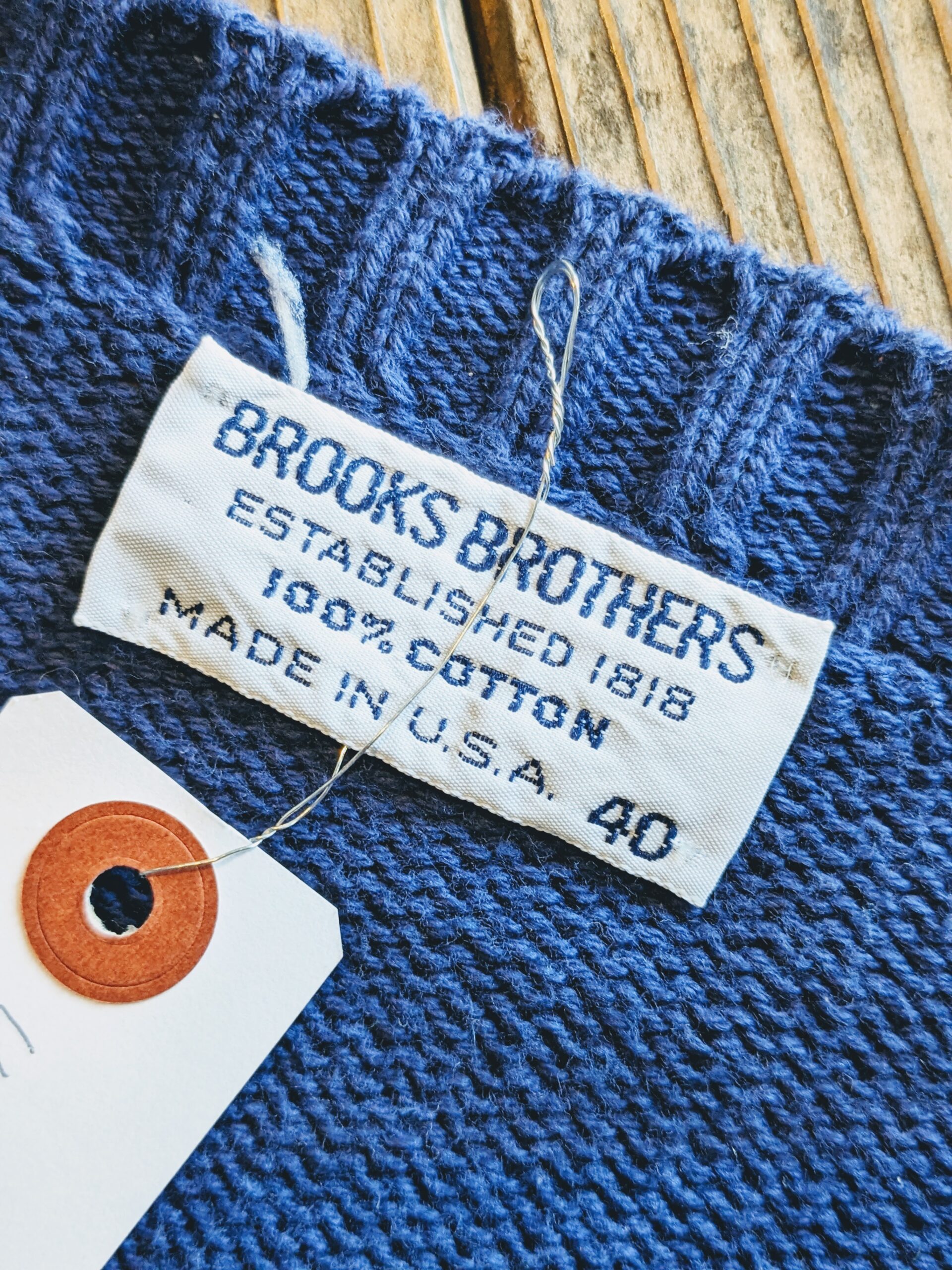 1970s-80s USA BROOKS BROTHERS Cotton Knit Sweater Blue Mens-L
