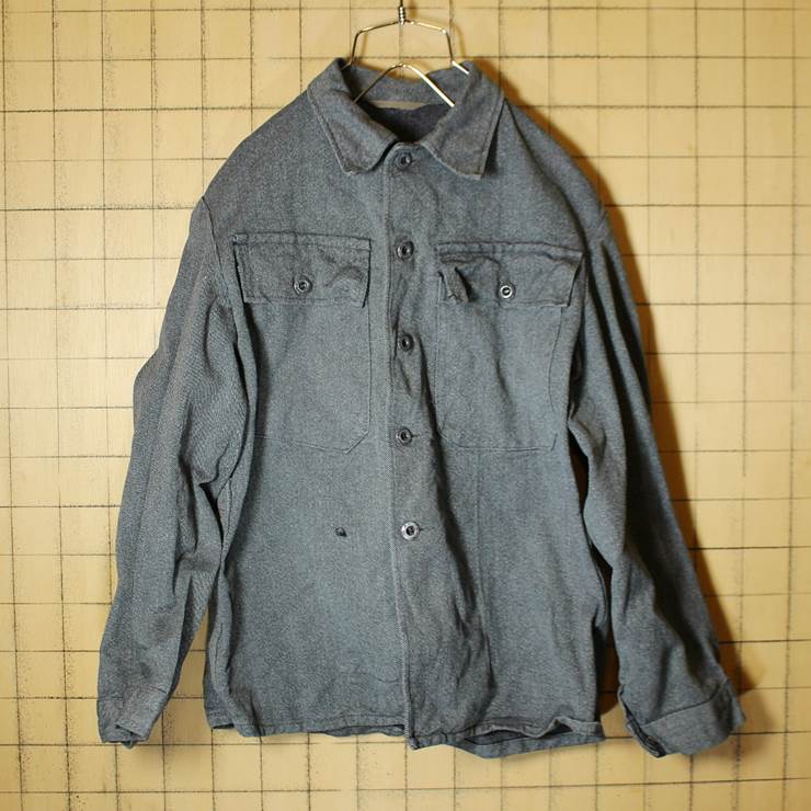 50s-60s ミリタリー スイス軍 グレー デニム ワーク シャツジャケット メンズS相当 古着