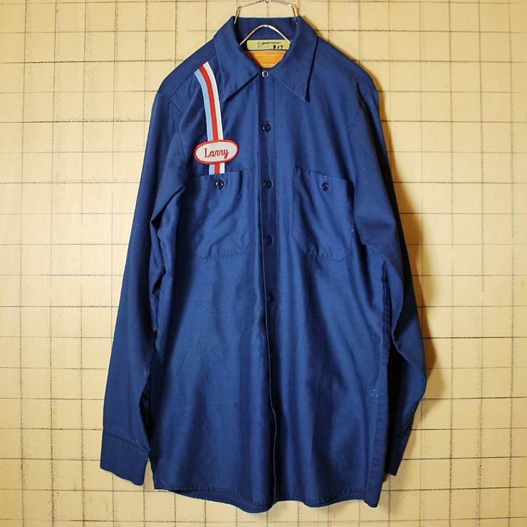 USA製 REDKAP レッドキャップ 長袖 ワークシャツ ネイビー メンズS ワッペン 古着