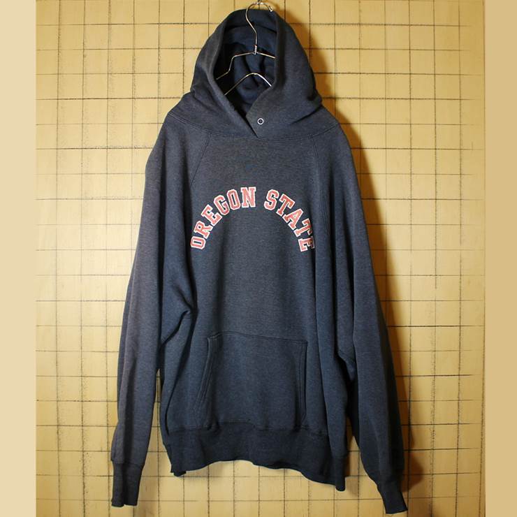 USA製 70s Velva Sheen カレッジプリント スウェット パーカー ネイビー フード トレーナー メンズXL OREGON STATE ベルバシーン 古着