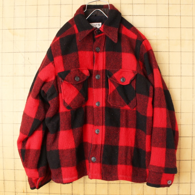 70s 80s USA Woolrich ウールリッチ ウール ジャケット メンズL レッド ボアライナー バッファローチェック アメリカ古着