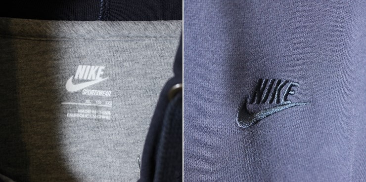 NIKE ナイキ ネイビー ロゴ ワンポイント 刺繍 ジップアップ スウェットパーカー 古着 トレーナー メンズXL / 古着屋ataco