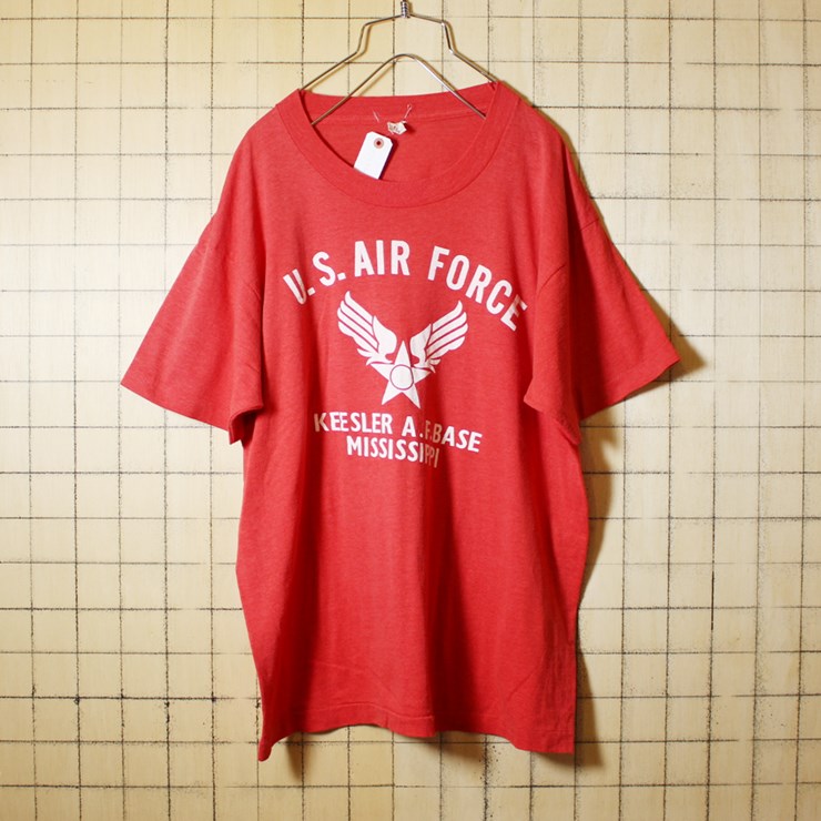 80s USA製 U.S.AIR FORCE 古着 プリント Tシャツ レッド メンズL ミリタリー スーベニア SCREEN STARS