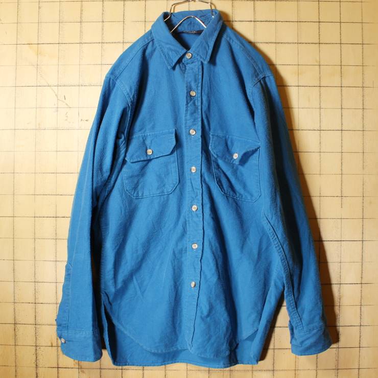 80s Woolrich ウールリッチ アウトドア シャモアクロスシャツ メンズM ブルー コットン 長袖 キャンプ アメリカ古着