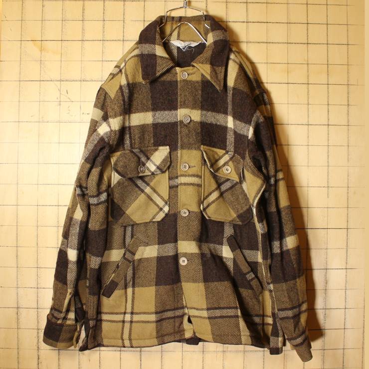 70s 80s USA製 Woolrich ウールリッチ チェック ウール ジャケット メンズM相当 ブラウン アウトドア 古着