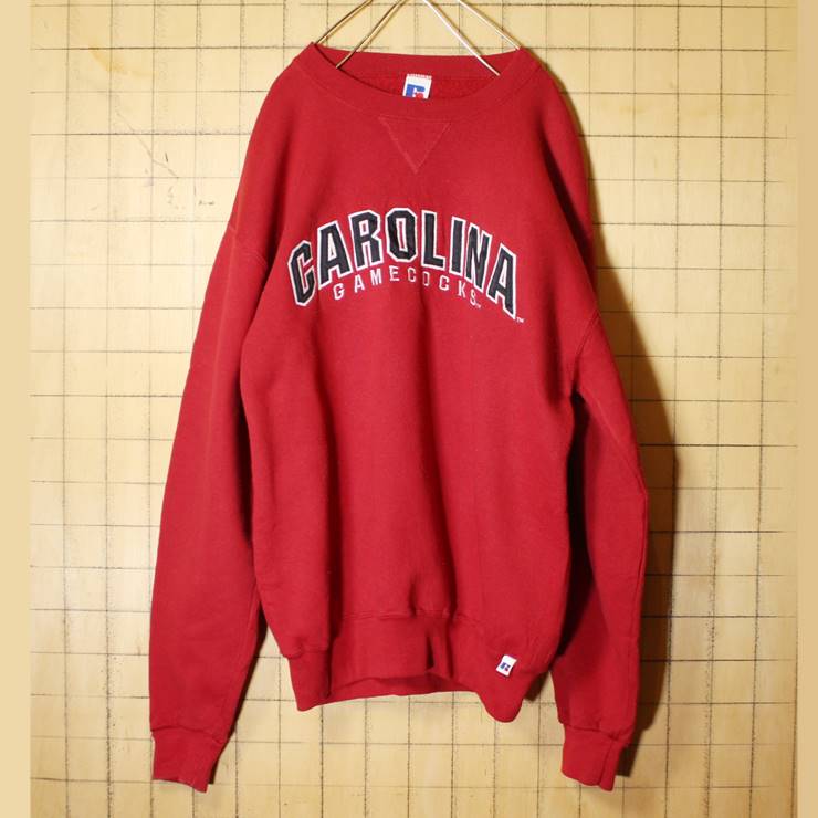 RUSSELL ATHLETIC ワッペン スウェット レッド メンズM トレーナー 刺繍 CAROLINA ラッセルアスレティック アメリカ古着