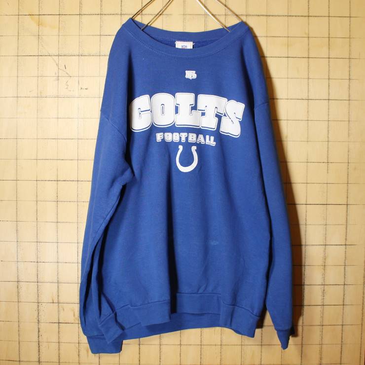 NFL COLTS FOOTBALL ロゴ プリント スウェット ブルー メンズM相当 トレーナー 古着