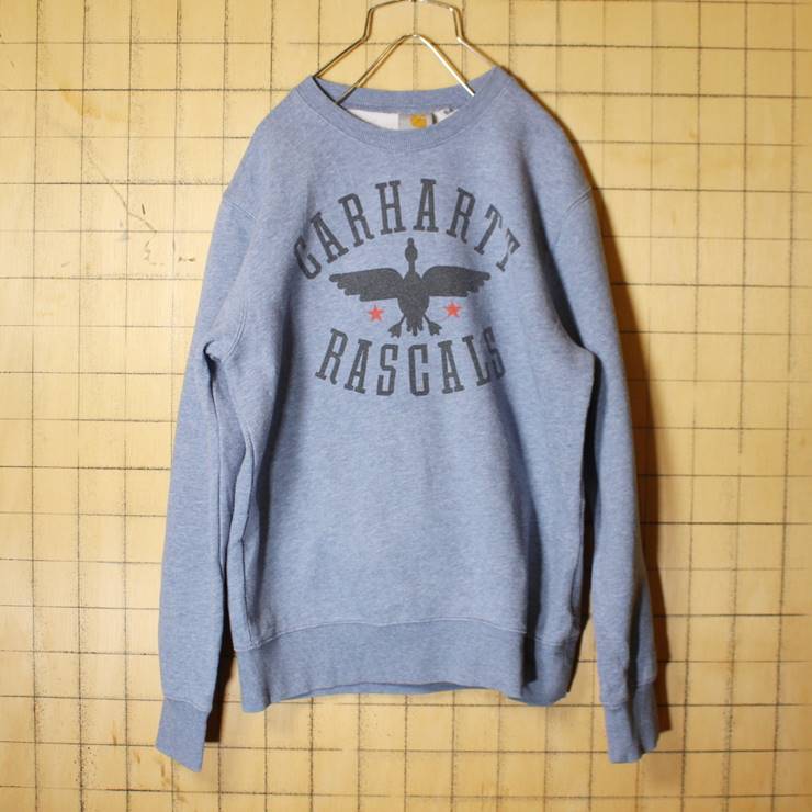 CARHARTT RASCALS プリント スウェット ブルー メンズS カーハート トレーナー 古着