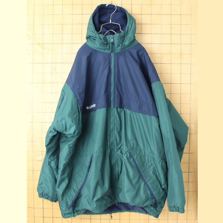 ビッグサイズ 90s USA Columbia ジップアップナイロンジャケット フリースライナー グリーン メンズL アウトドア アメリカ古着