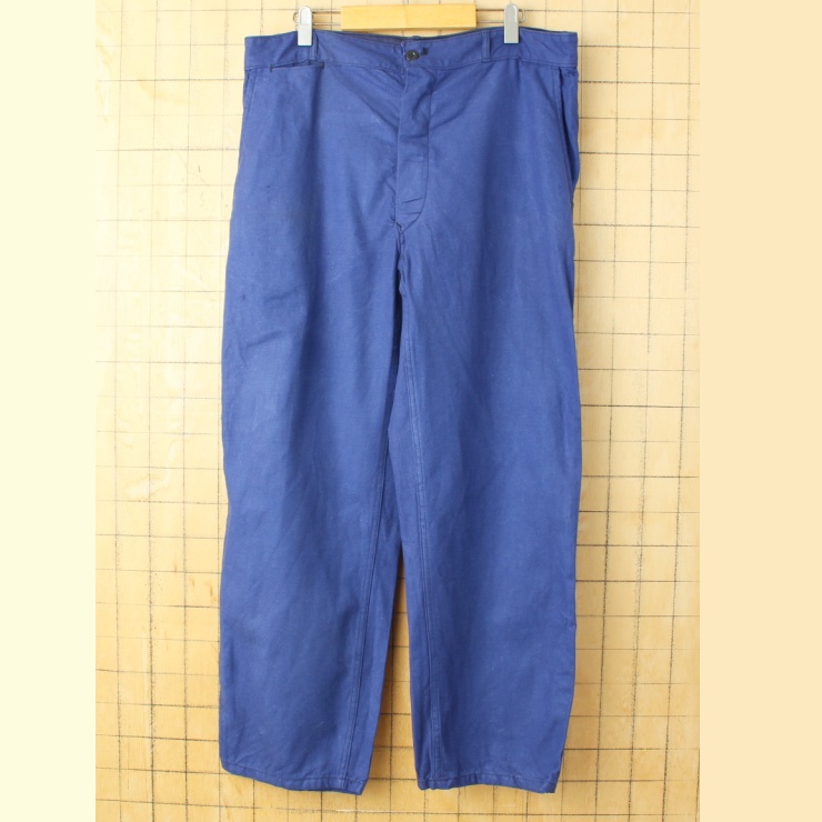 70s 80s フランス コットンツイル ワーク ペインター パンツ W38相当 ネイビー ユーロ ヨーロッパ古着
