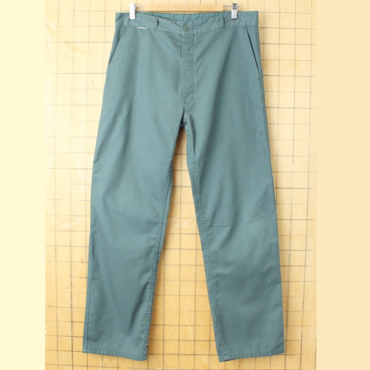 70s 80s フランス コットンツイル ワーク ペインター パンツ W35相当 カーキ グリーン ヨーロッパ古着